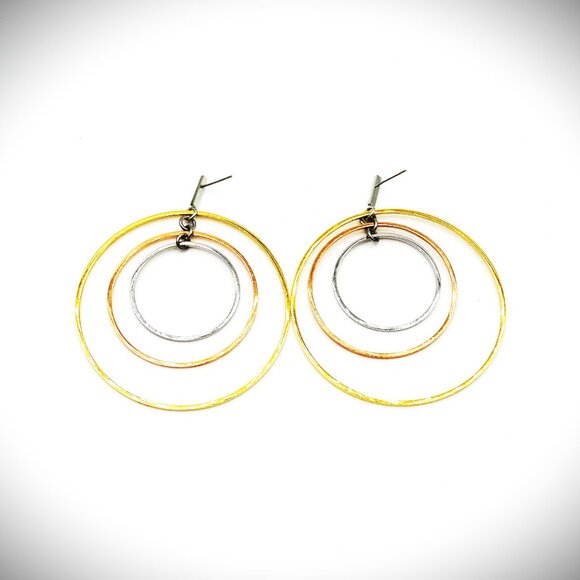 TORY BURCH Yellow Rose Gold & Rhodium Plated Dangle Hoop Earrings - Picture 1 of 7
